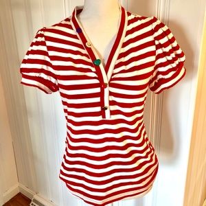 White Red Stripped Shirt w Funky Buttons